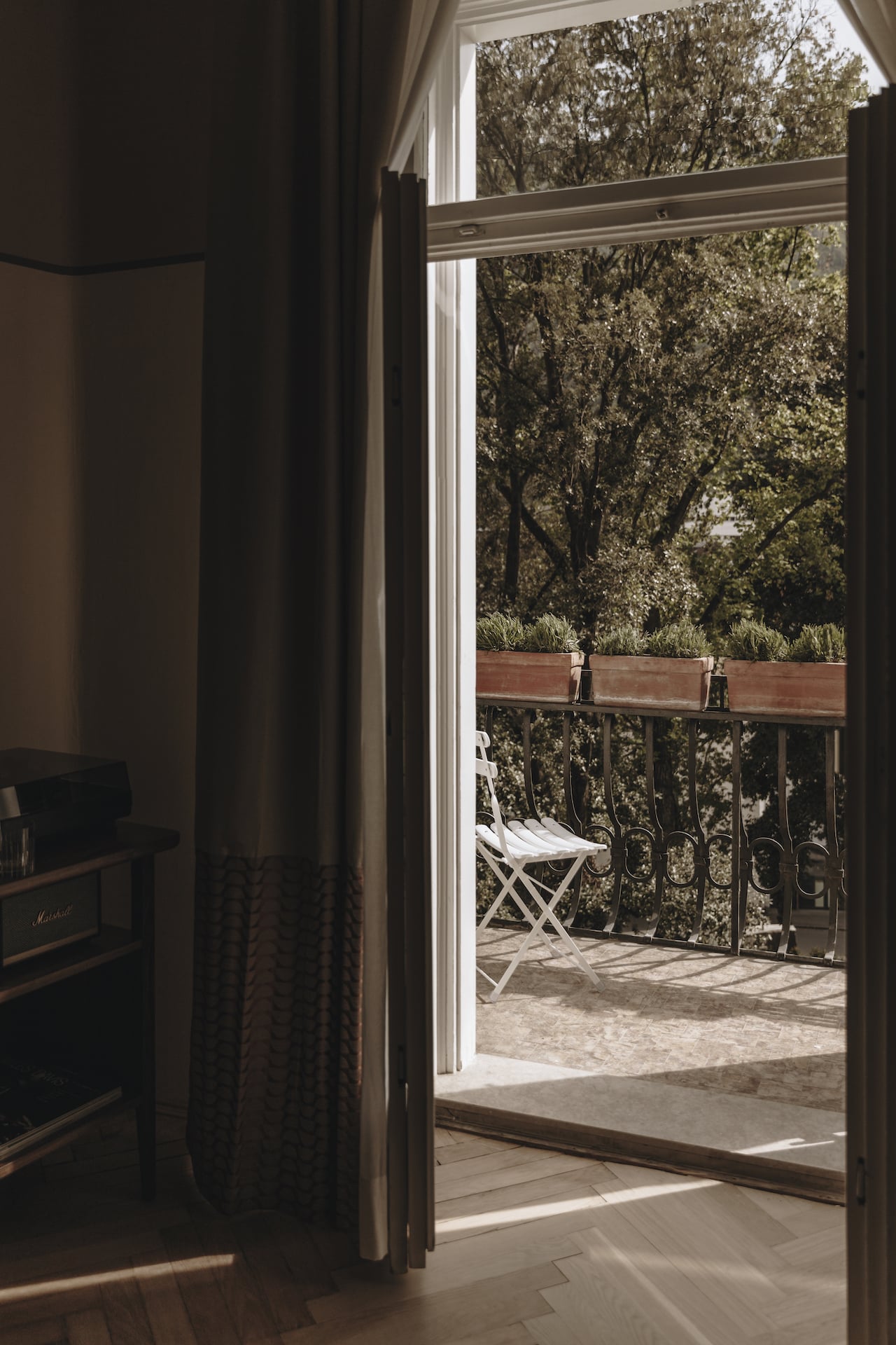 Ausblick auf Palmen vom Balkon im Parkhotel Mondschein