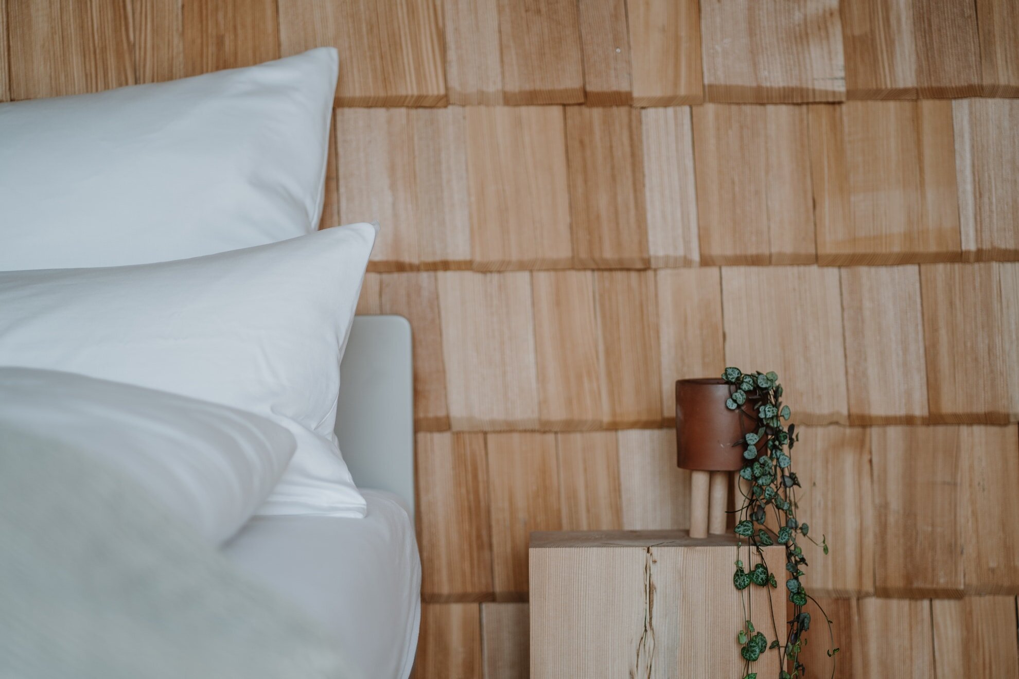 Bett und Beistelltisch im Refugium Rochus