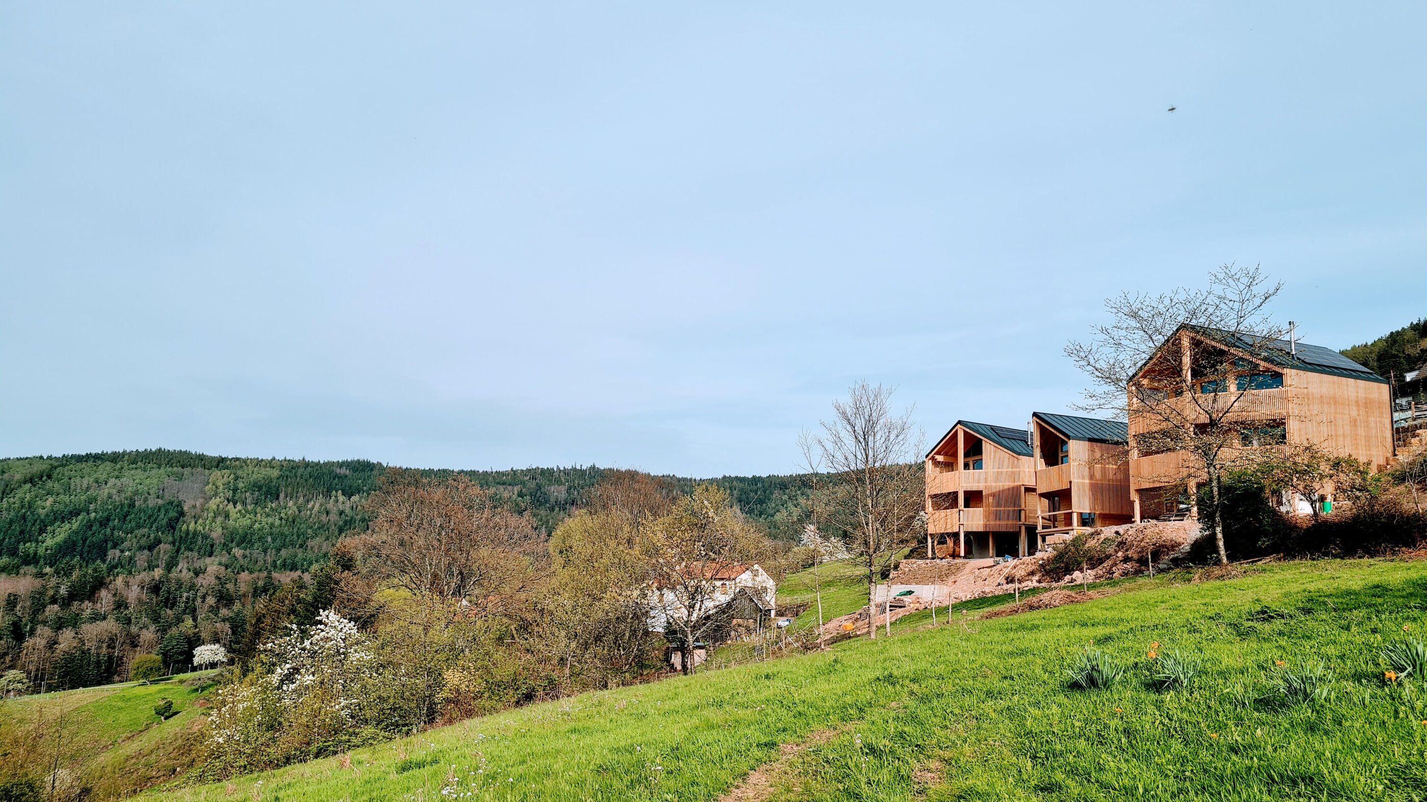 die Holzhäuser des SchwarzwaldDecks in der Landschaft