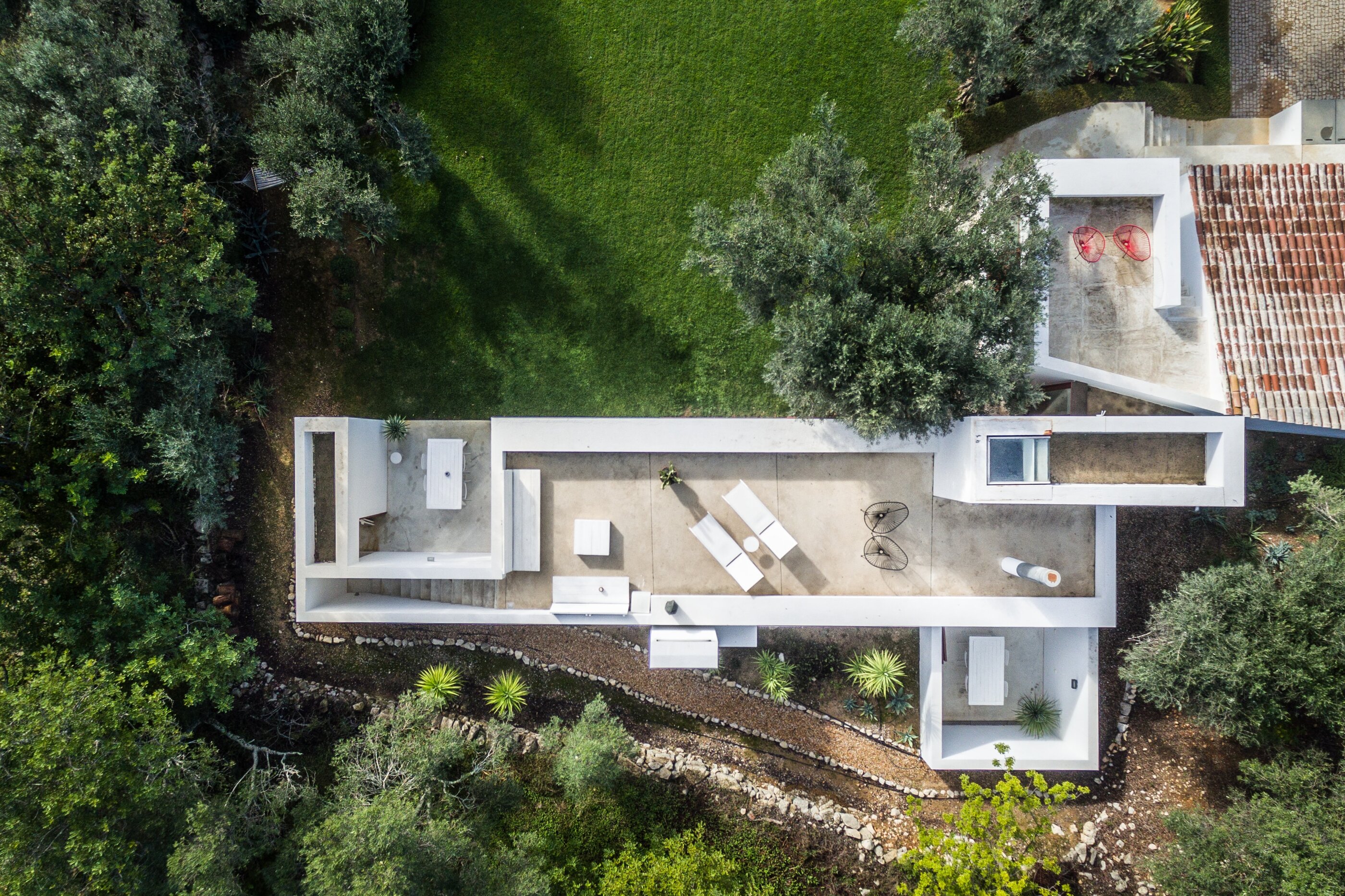 Blick von oben auf das Anwesen in Portugal